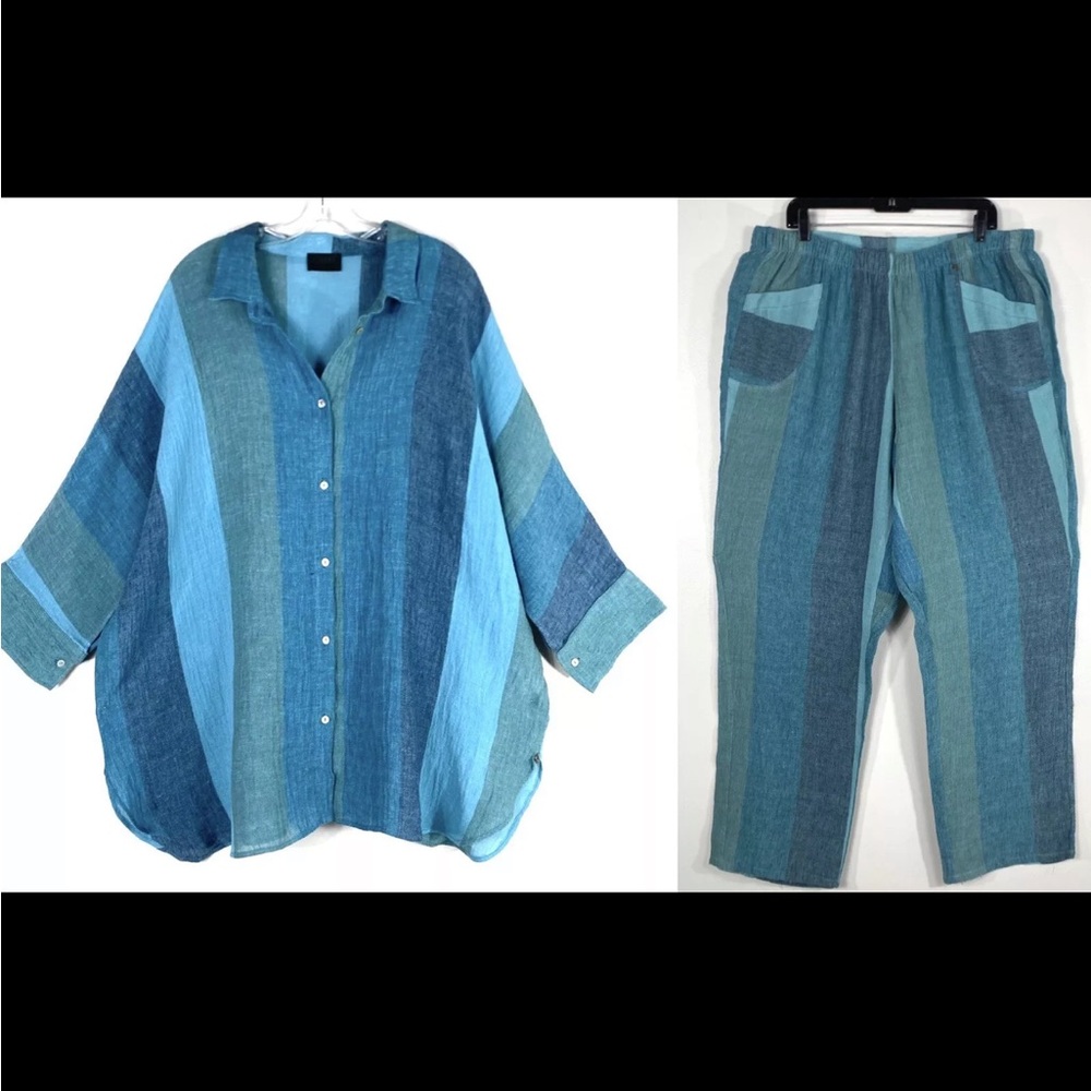 FLAX  Linen Shirt & Pant Plus Sz 20 Matching Outfit QNEEL Nordic Design NEW